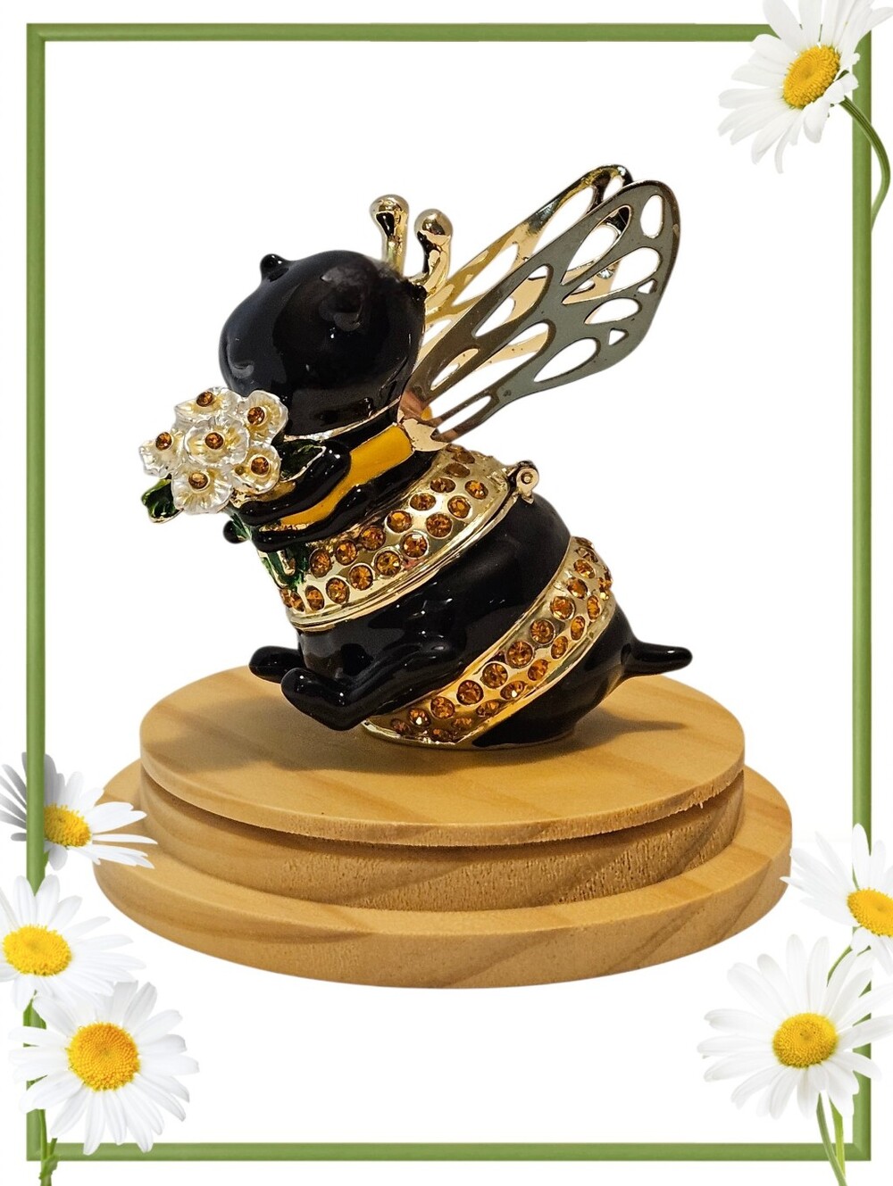 Bejeweled Black & Gold Tone Bumblebee Trinket Box